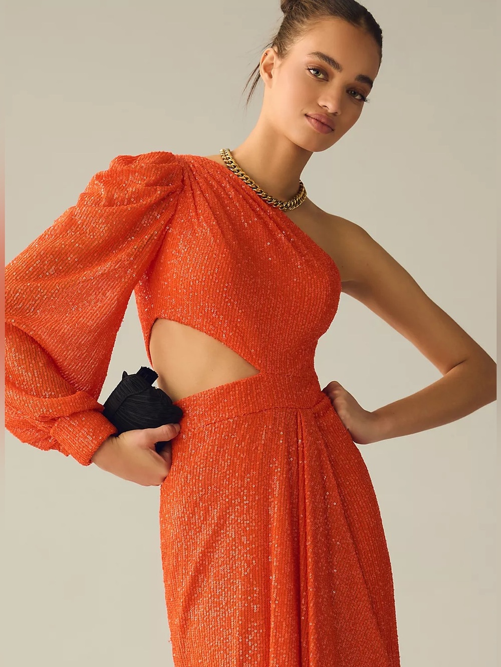Mac Duggal Sequin Cut Out One Shoulder Maxi Dress - Picture 2 of 4